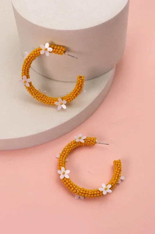 All About Sunshine Seed Bead Floral Hoop Earrings - FINAL SALE