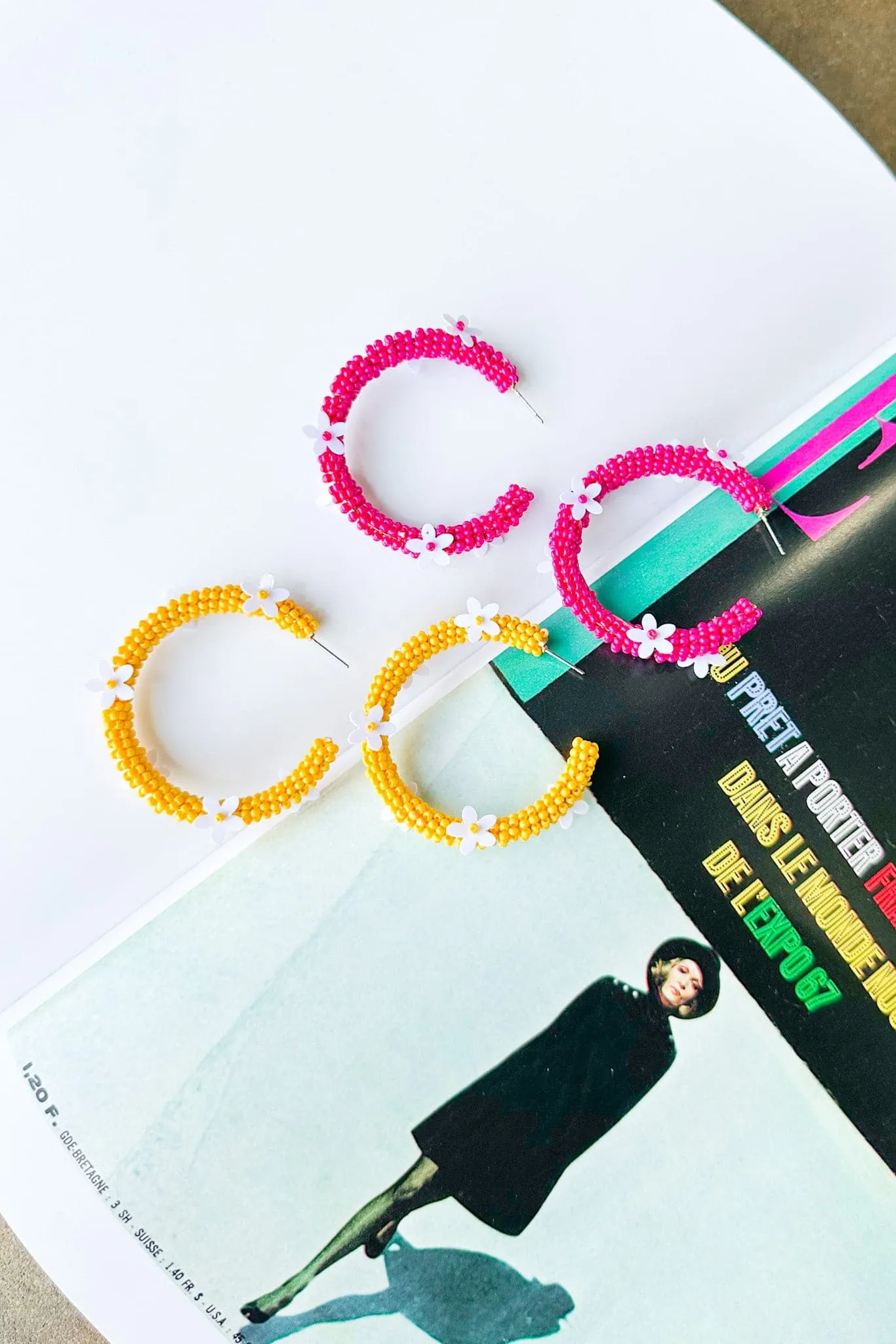 All About Sunshine Seed Bead Floral Hoop Earrings - FINAL SALE