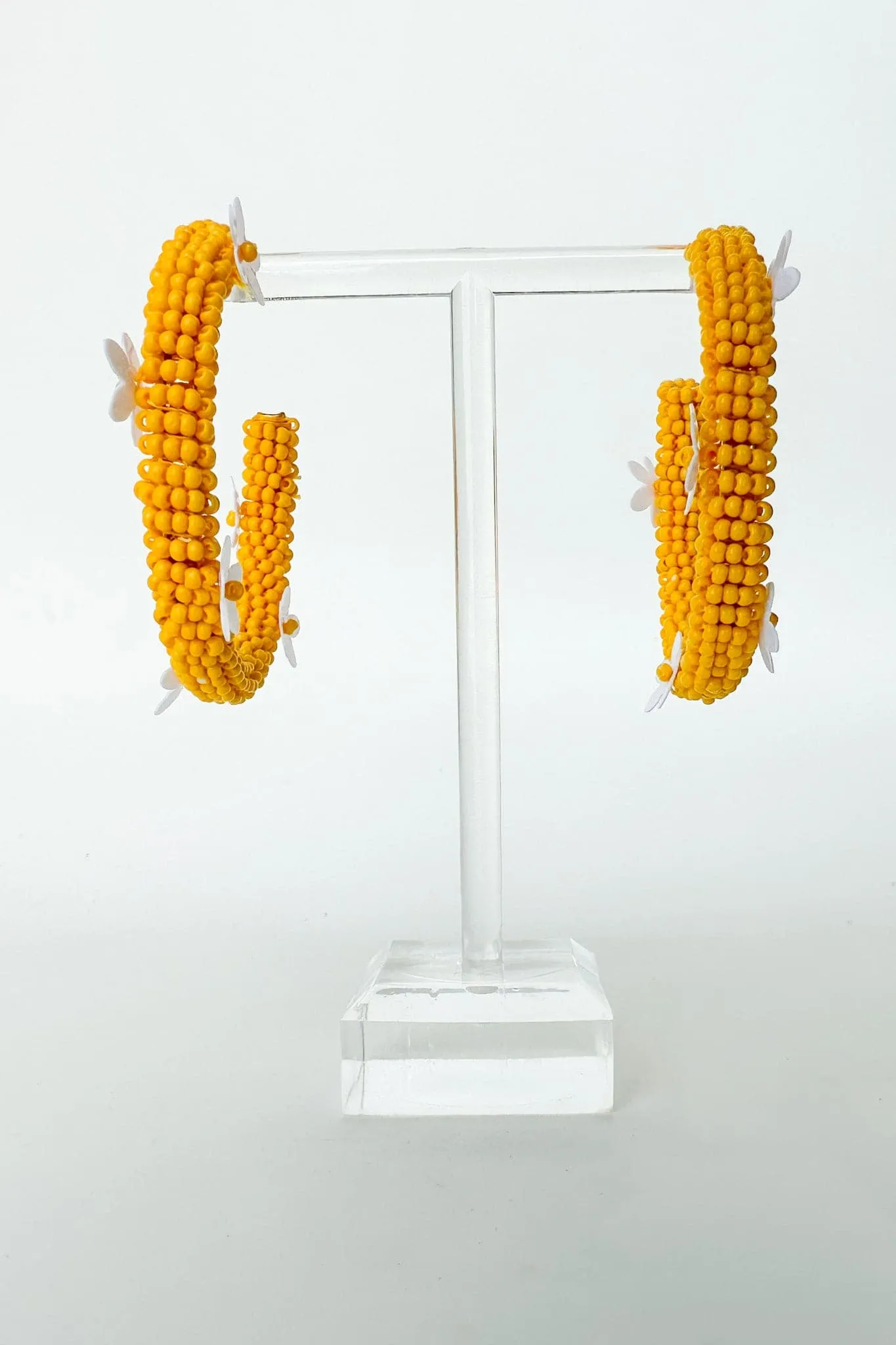 All About Sunshine Seed Bead Floral Hoop Earrings - FINAL SALE
