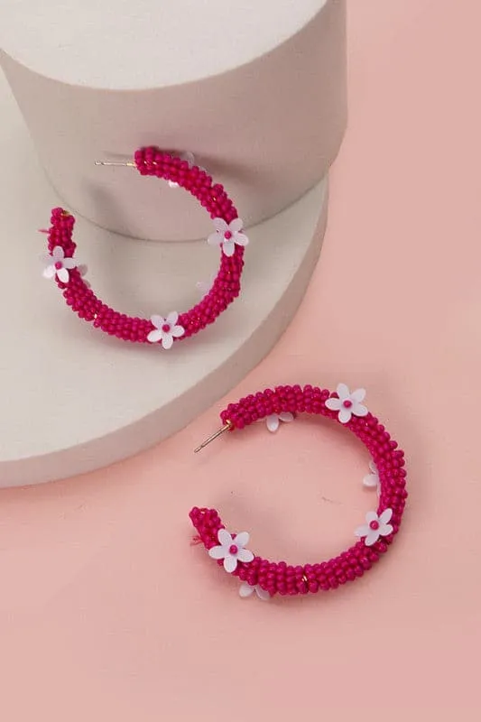 All About Sunshine Seed Bead Floral Hoop Earrings - FINAL SALE