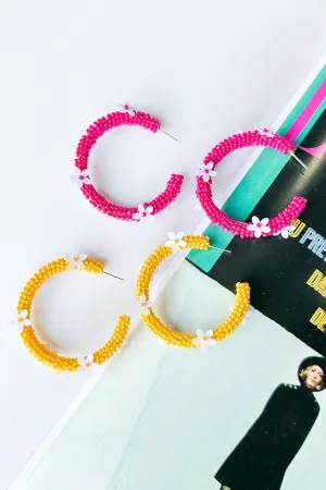 All About Sunshine Seed Bead Floral Hoop Earrings - FINAL SALE