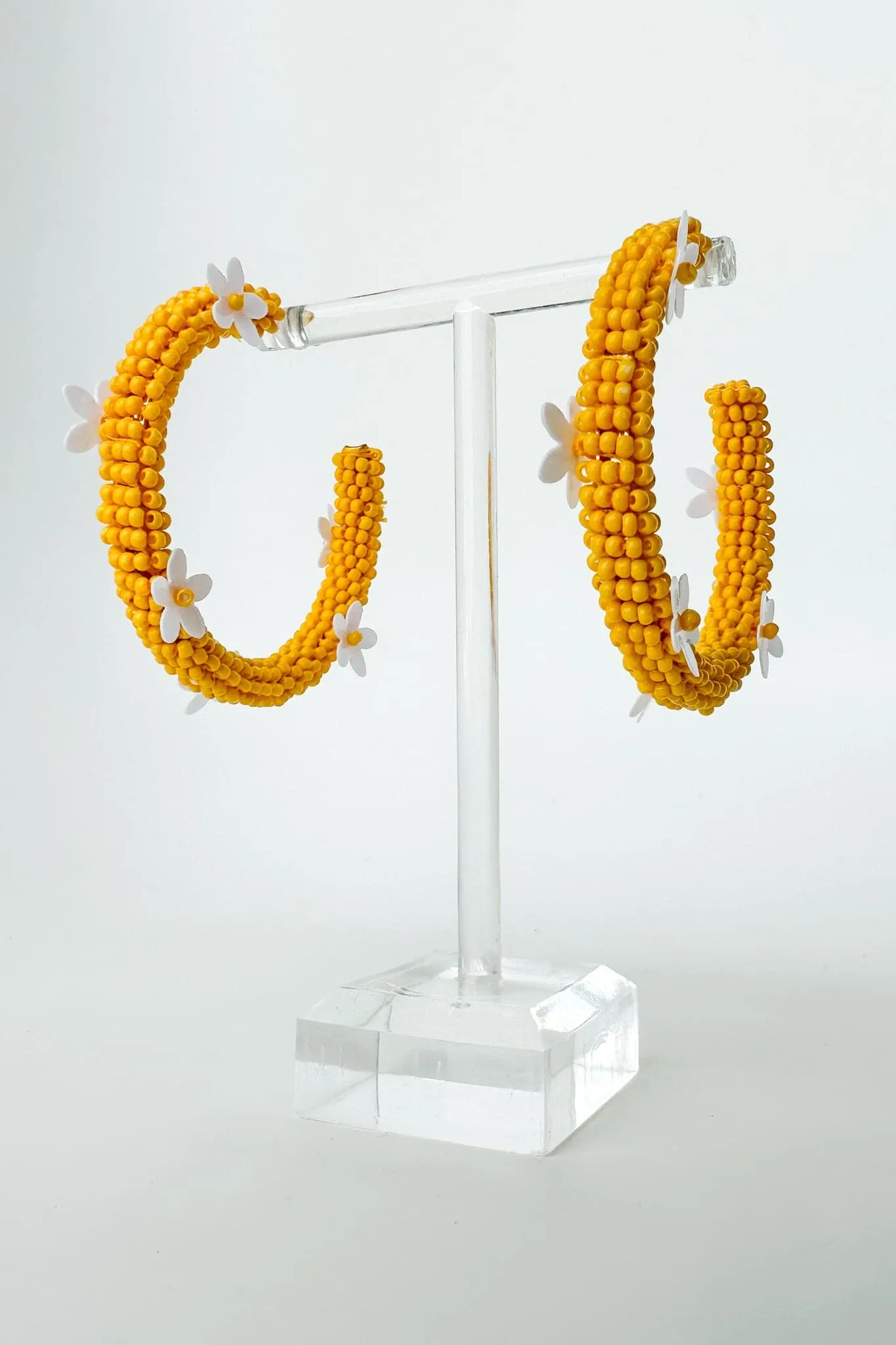 All About Sunshine Seed Bead Floral Hoop Earrings - FINAL SALE