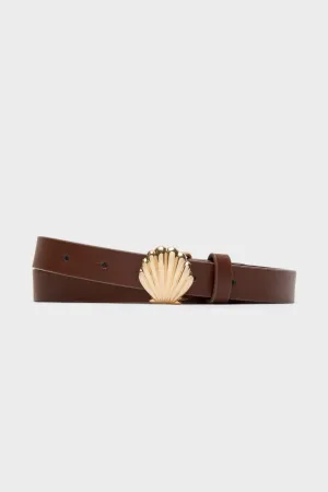 Brown and Gold Shell Buckle Belt