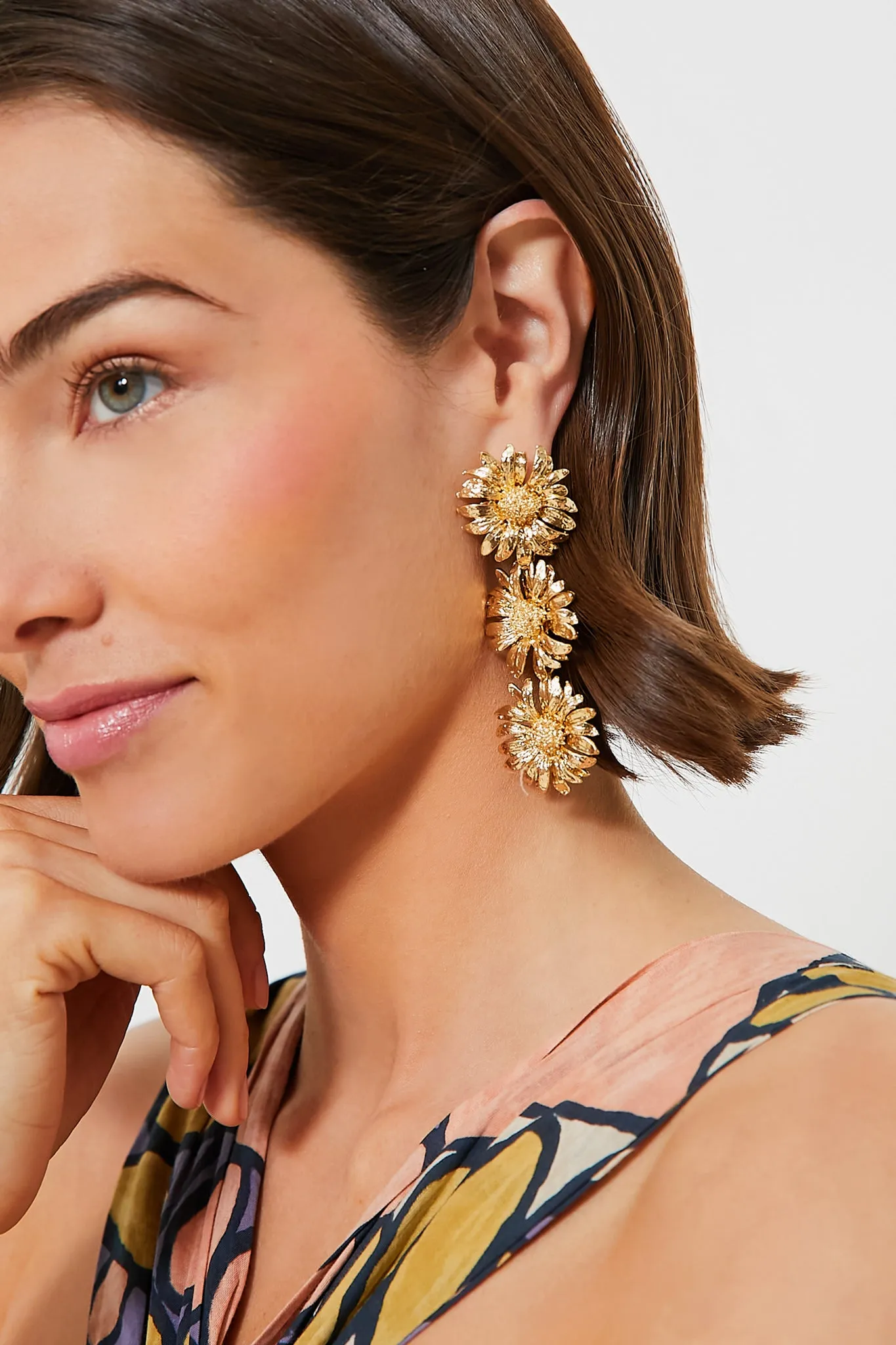 Gold Sunflower Drop Earrings