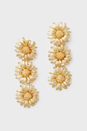 Gold Sunflower Drop Earrings