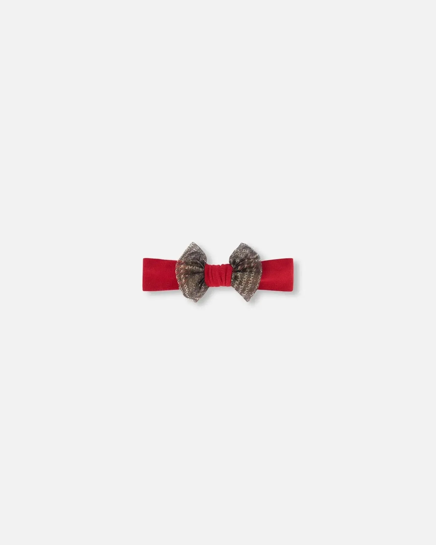 Headband With Glittering Tulle Bow Red Plaid