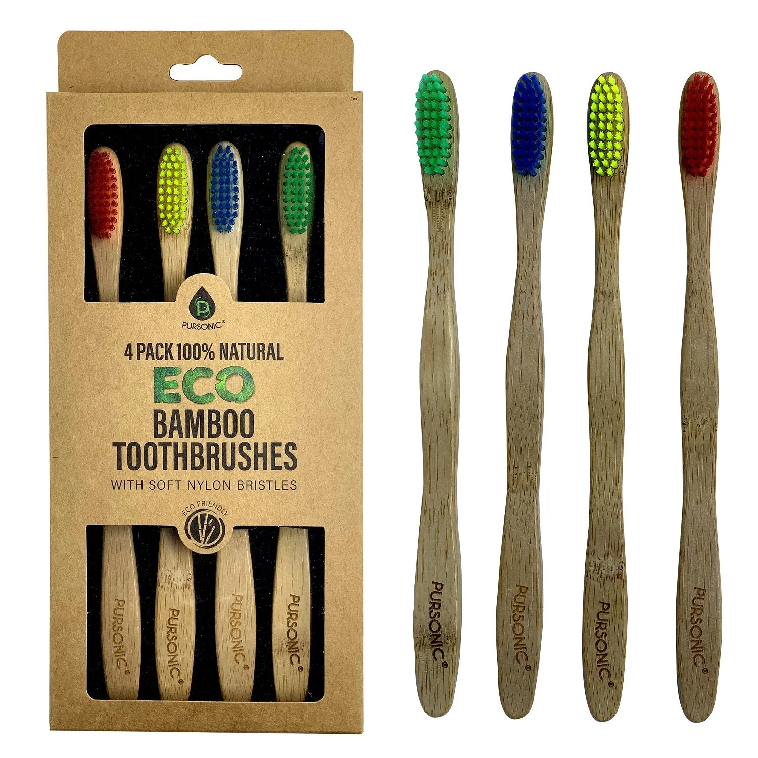 Pursonic 100% Natural Eco Bamboo Toothbrushes (4 pack)