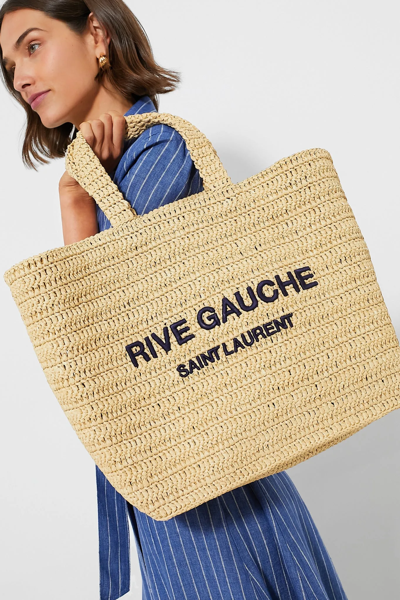 Saint Laurent Raffia Rive Gauche Tote Bag