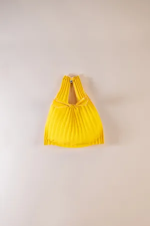 Vertical Pleated Mini Tote Bag - Yellow