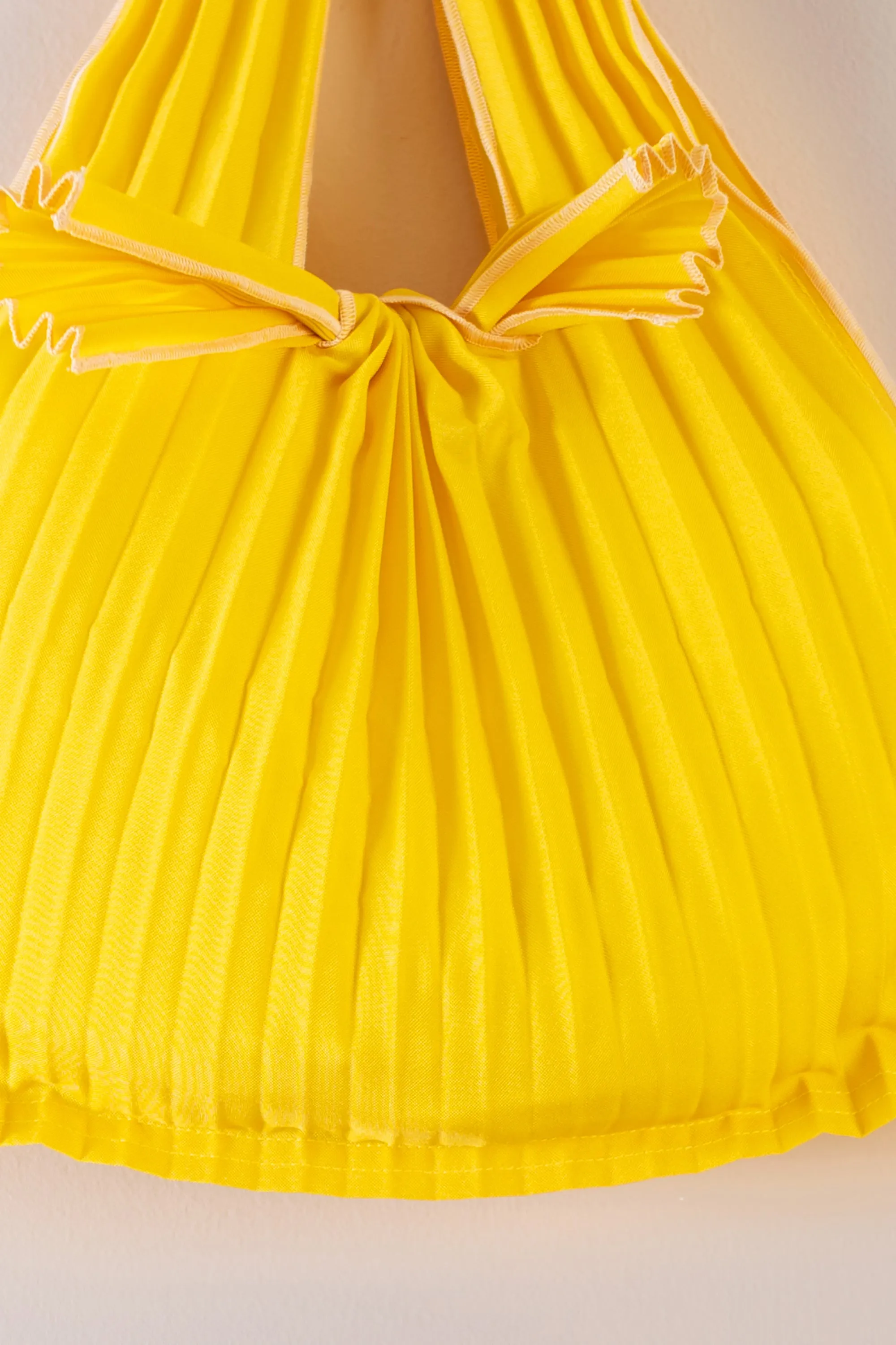 Vertical Pleated Mini Tote Bag - Yellow